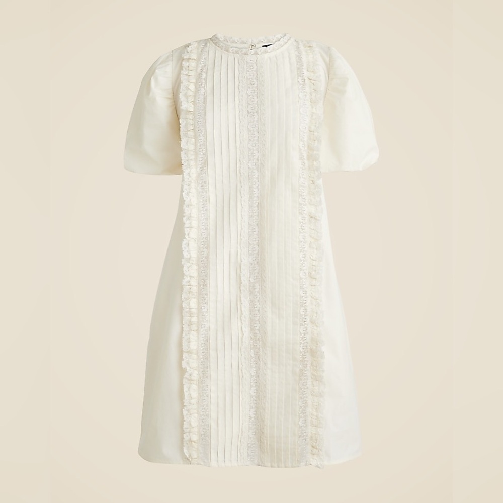 J.Crew Women's Lace Trim Puff Sleeve Pintuck Dress in Ivory